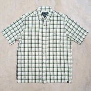 Woolrich Mens Bay Leaf Plaid Button Quick Dry Hiking Fishing Shirt - Size Large